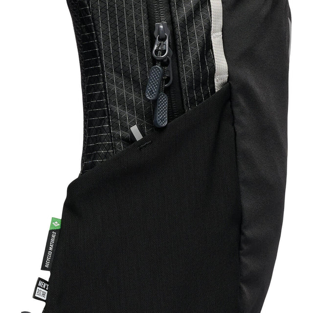Black, side pocket and zip pull detail