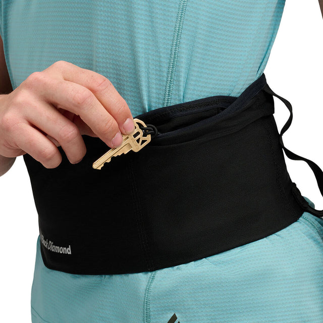 Black, key leash in use