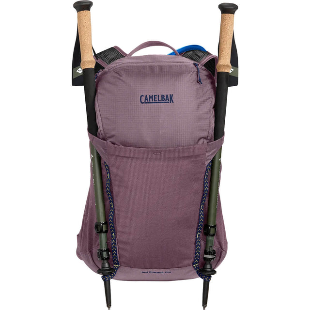 Dusty Purple, front view with trekking poles stowed