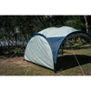 3/4 view of sunwall attached to an Event 12 Deluxe Shelter with guylines attached in the outdoors