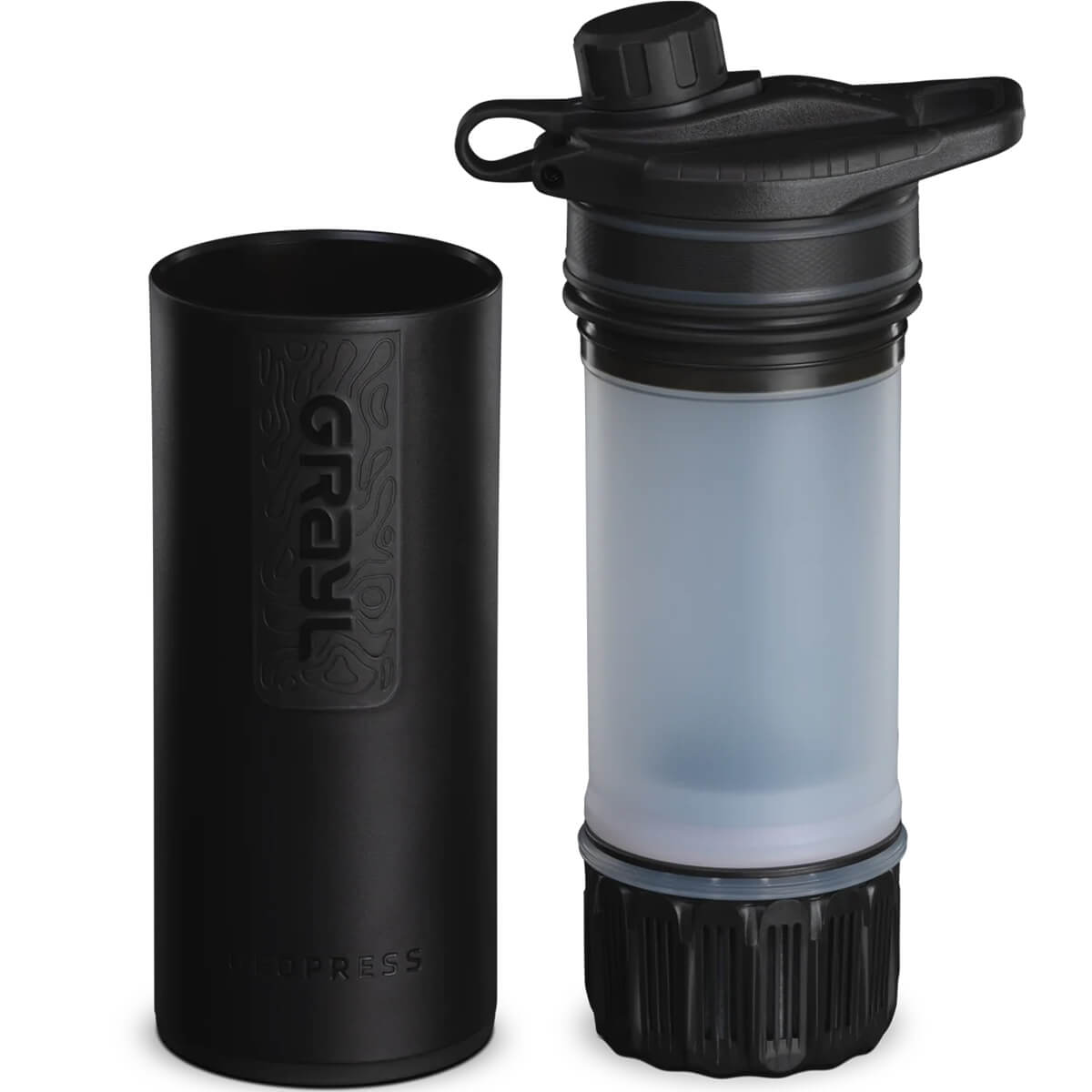 Covert Black, bottle and press separated