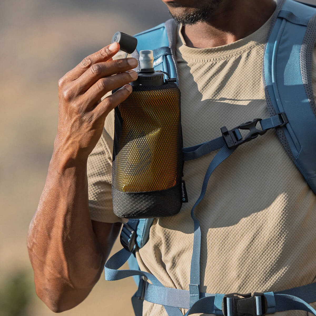 Golden Yellow, dust cover open and attched to pack harness
