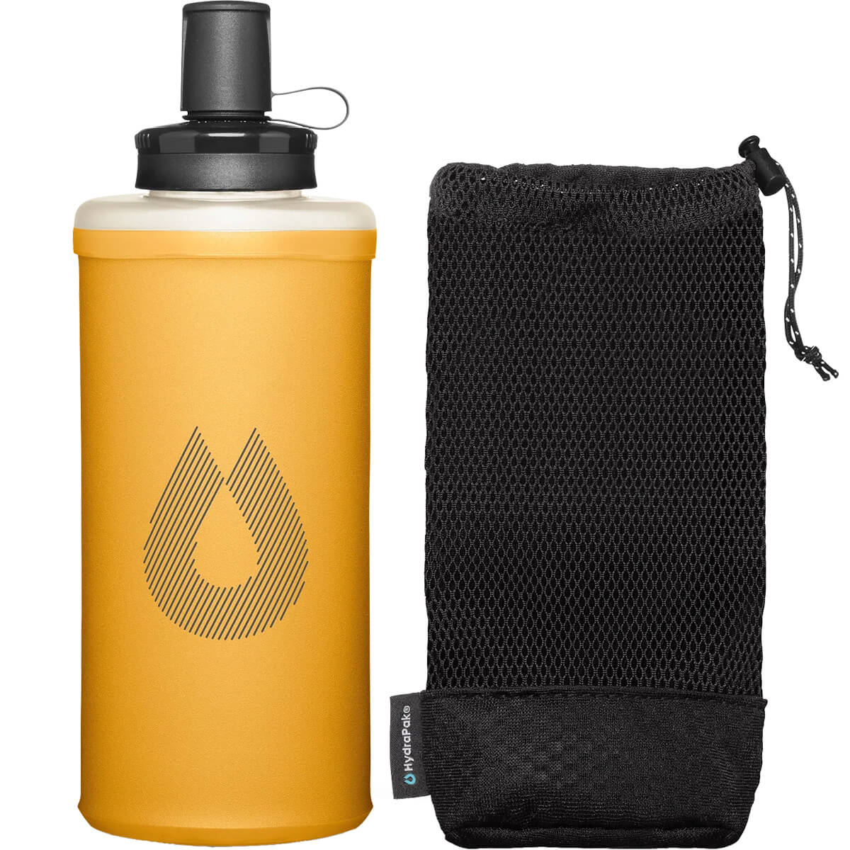 Golden Yellow, bottle beside stretch mesh pouch