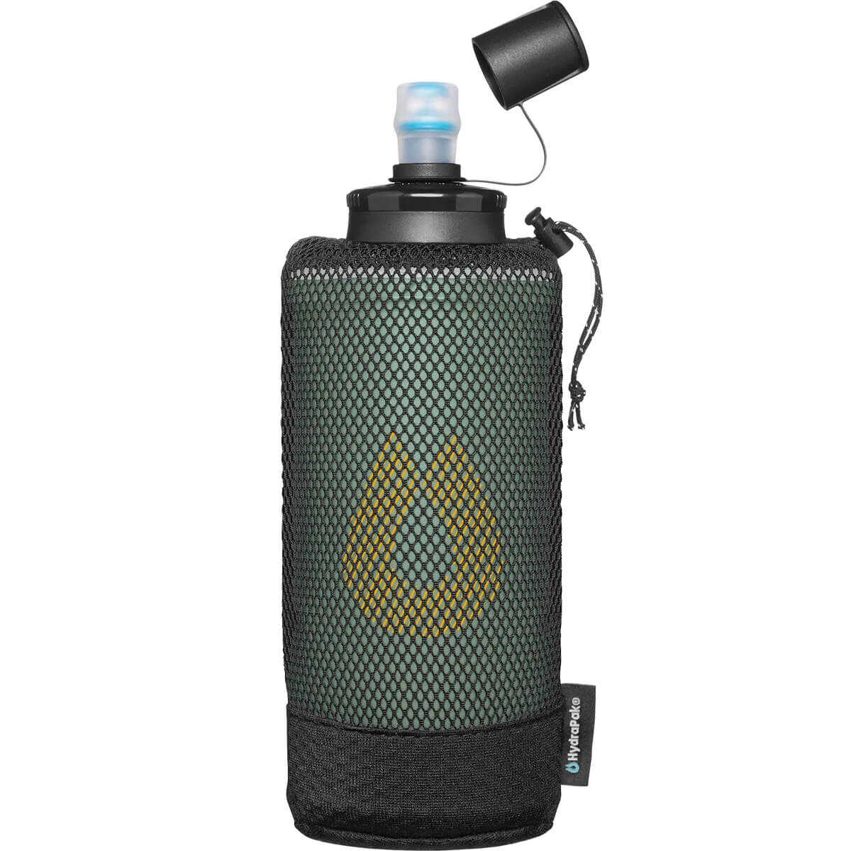 Sage Green, with dust cover open, in stretch mesh pouch