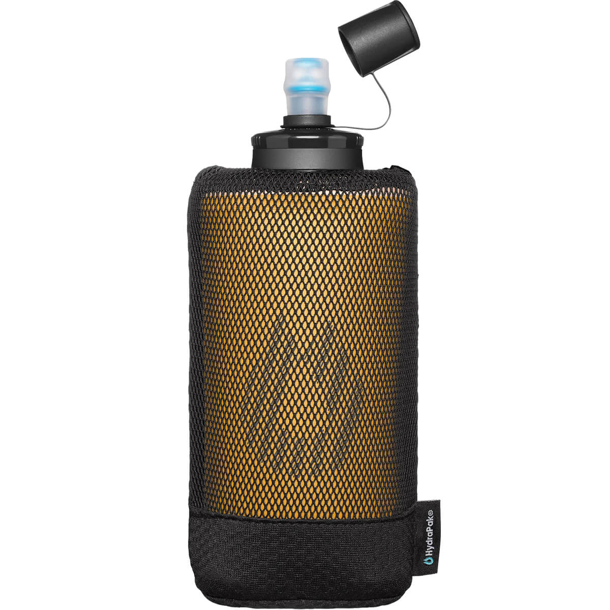 Golden Yellow, with dust cover open, in stretch mesh pouch front view