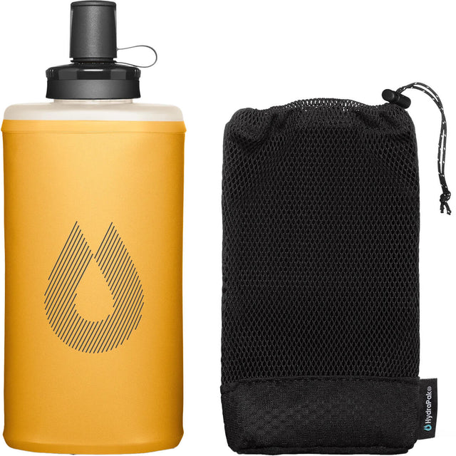 Golden Yellow, bottle beside stretch mesh pouch