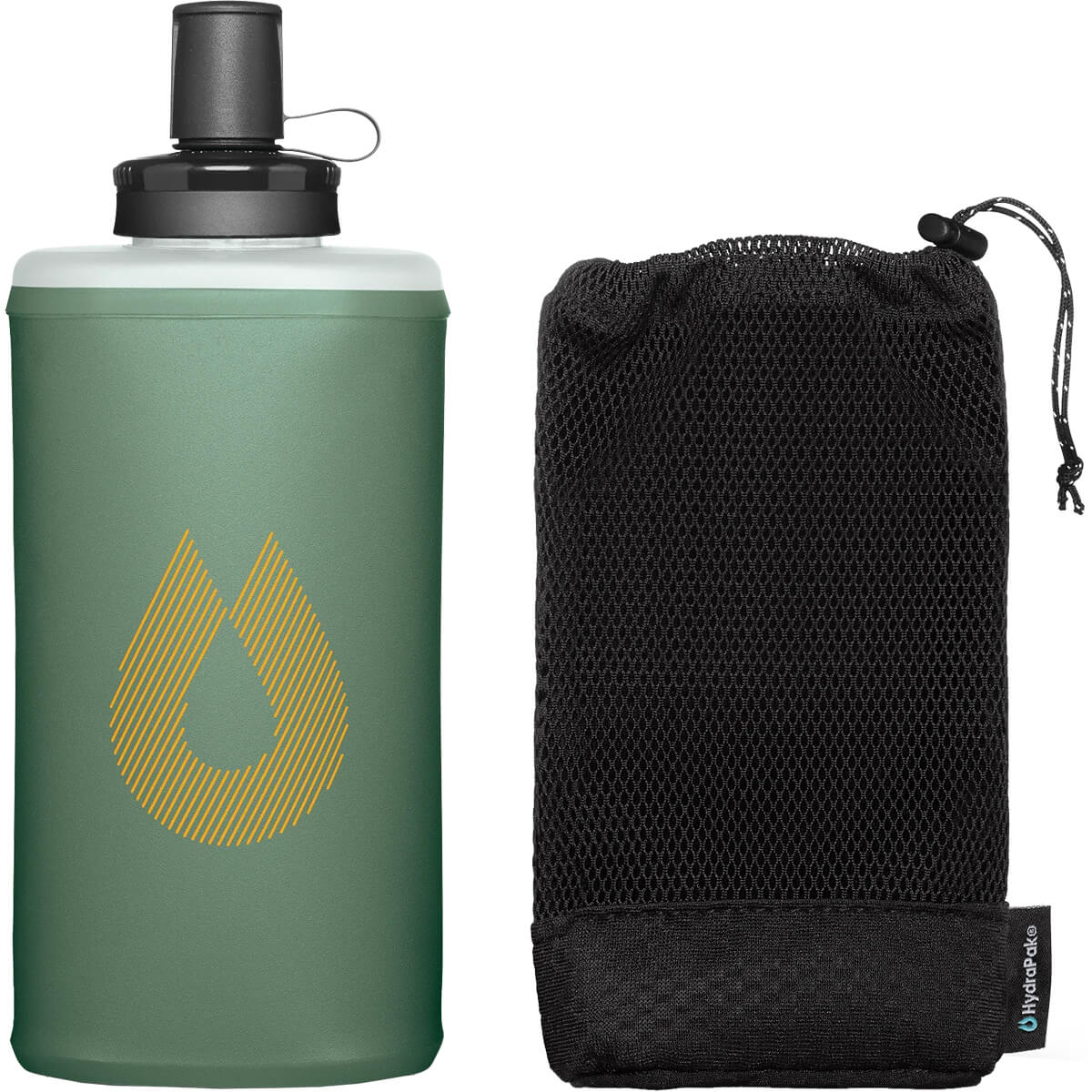 Sage Green, bottle beside stretch mesh pouch