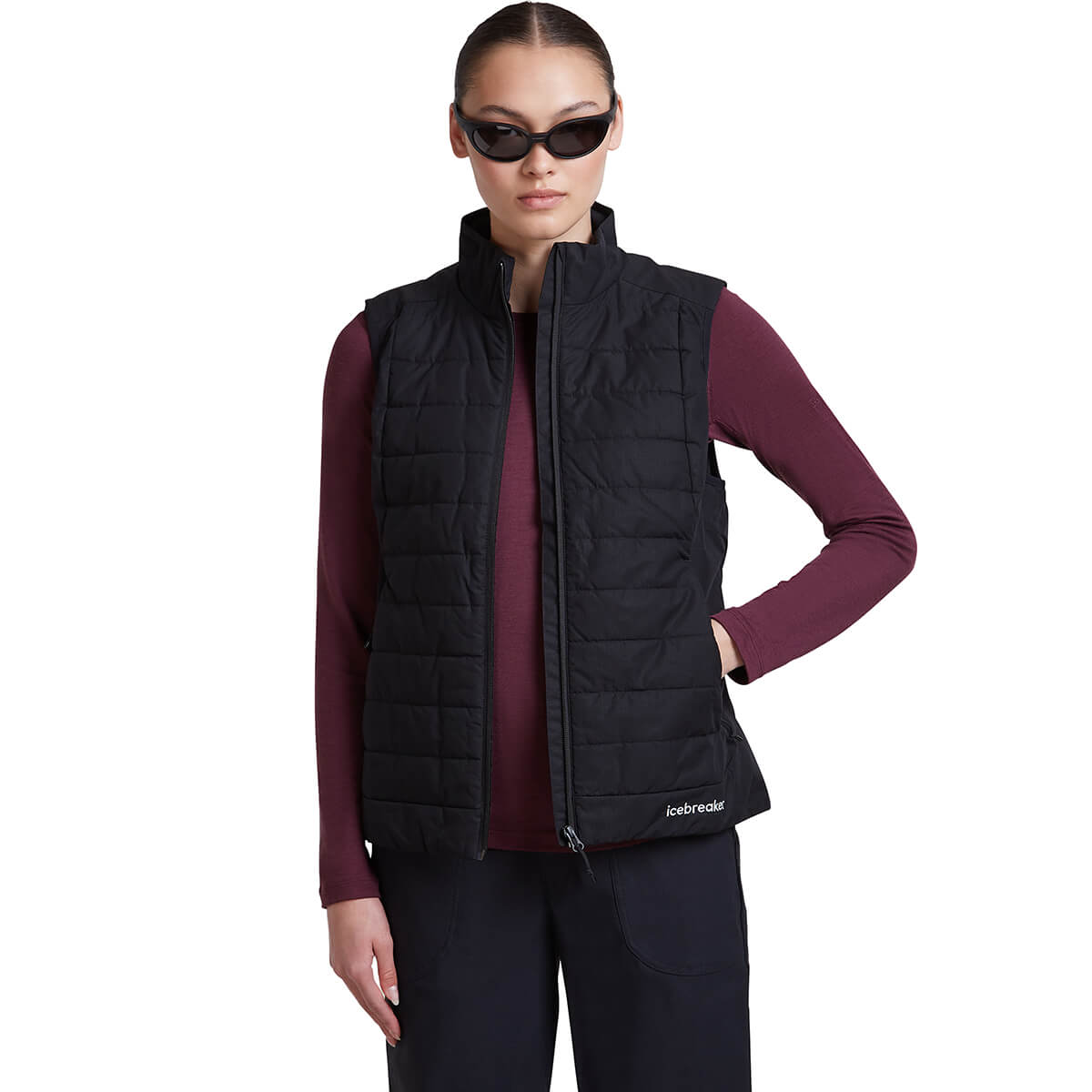 Dark Berry, worn under open insulated vest
