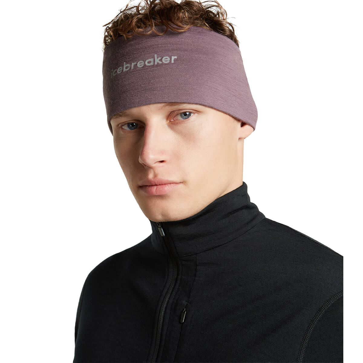 Grey Plum worn by male model, 3/4 front view