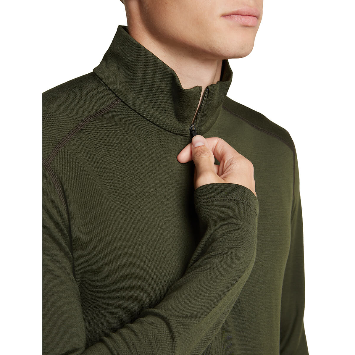 Dk Loden, 3/4 detail of zip being opened