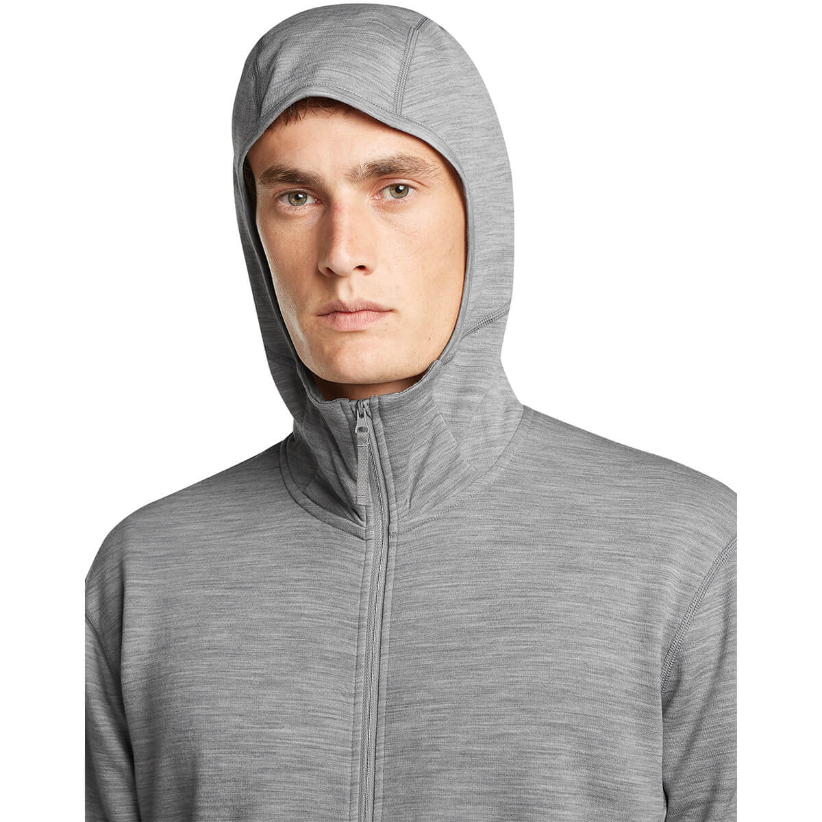 Metro Heather hood up, almost front view
