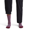 Grey Plum/Dk Berry on model, front view, one trouser leg up, one down