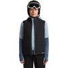 Dawn/Zinc Blue, worn under vest, hood down, helmet on