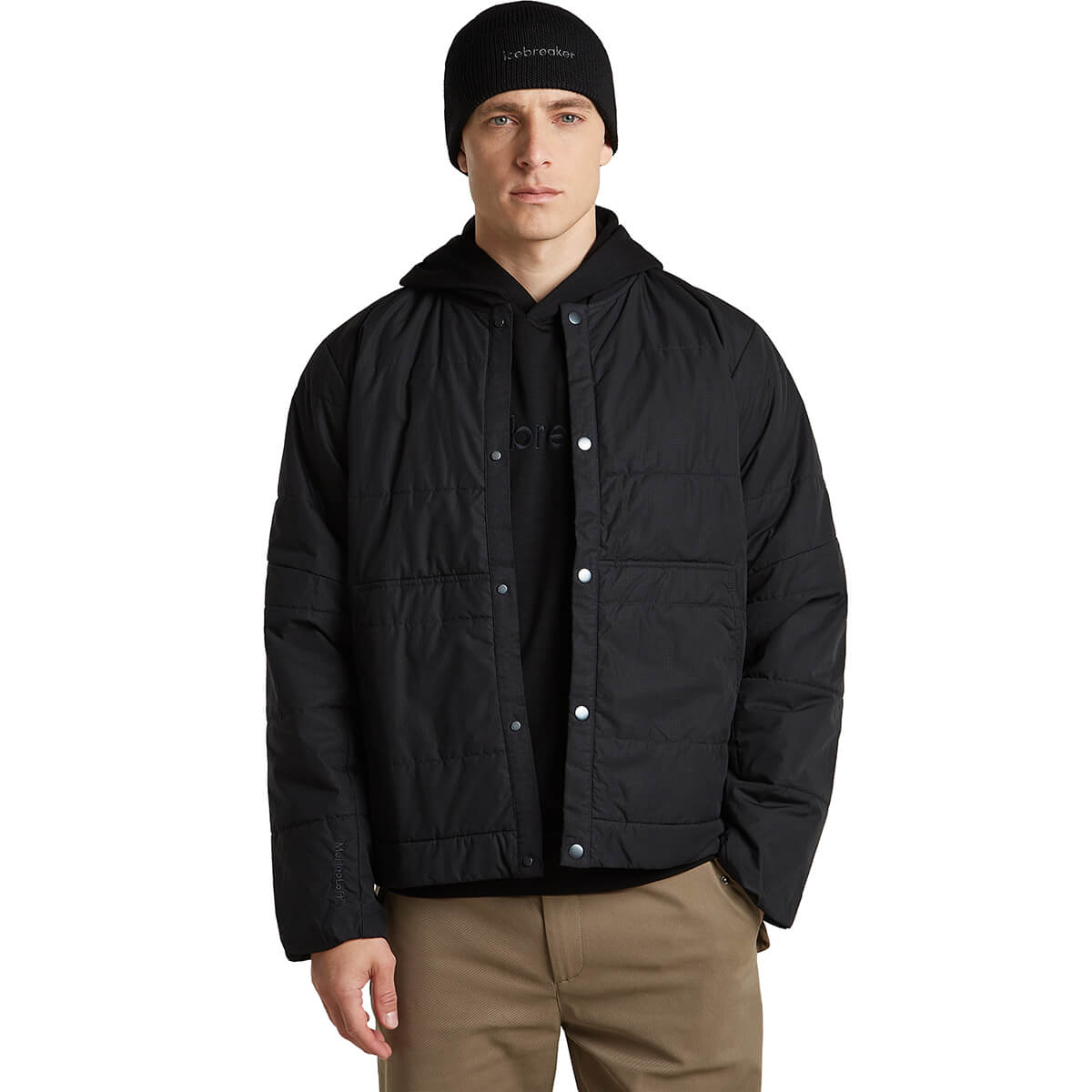 Black, worn under open insulated jacket