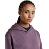 Grey Plum, hood down, chest detail, 3/4 front view