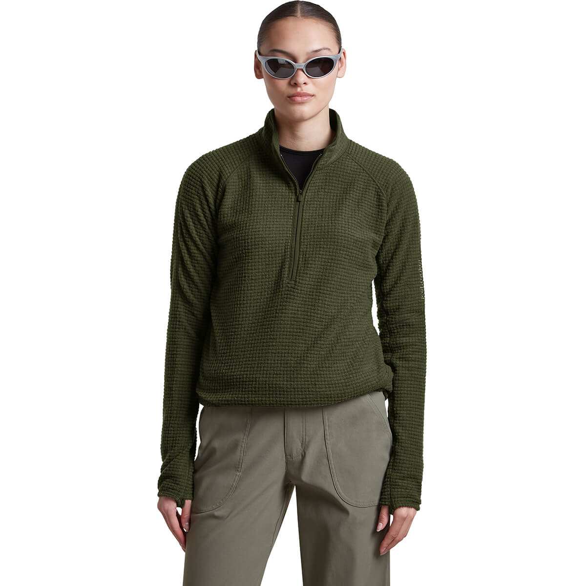 Dk Loden, on model as part of outfit, hem tucked under