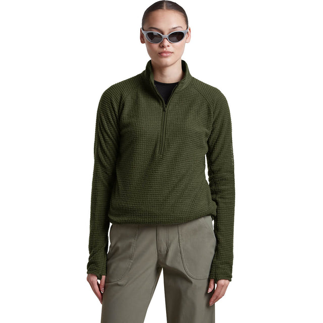 Dk Loden, on model as part of outfit, hem tucked under