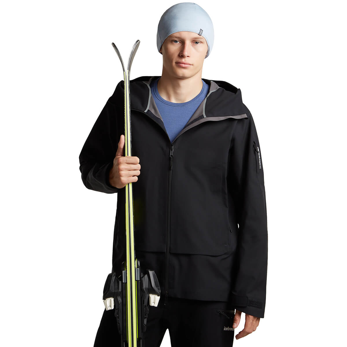 Snow/Zinc Blue reversed, on male model, part of skiing outfit