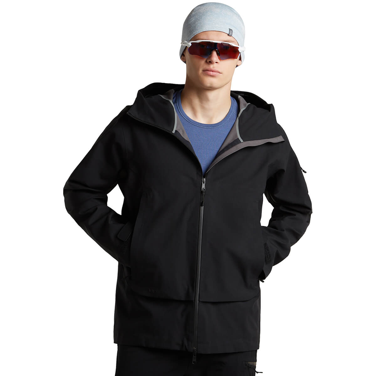 Snow/Zinc Blue reversed, on male model worn with shell jacket over a top