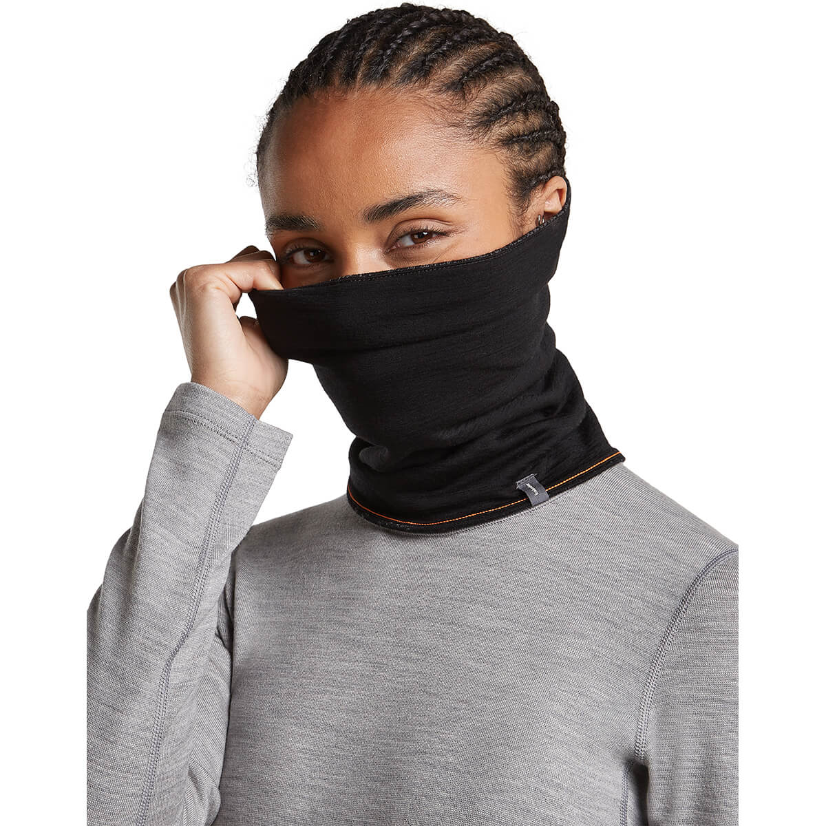 Black/Obsidian reversed, pulled over ears and nose of female model