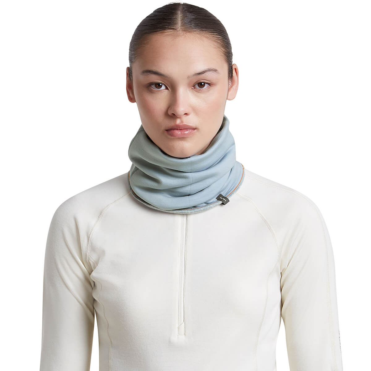 Snow/Zinc Blue reversed, on female model, front view
