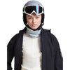 Snow/Zinc Blue, on female model wearing a helmet and jacket, front view