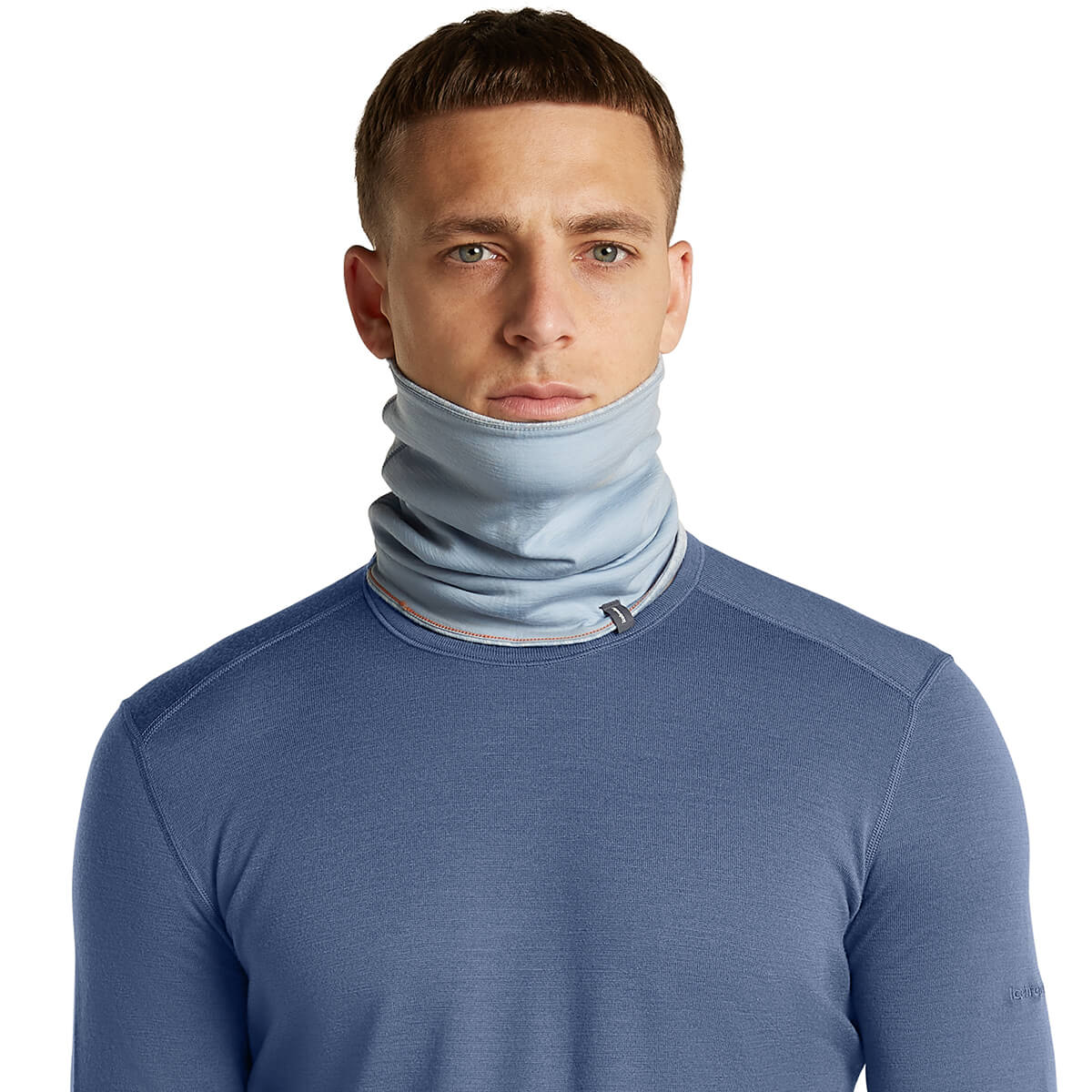 Snow/Zinc Blue reversed, on male model, front view