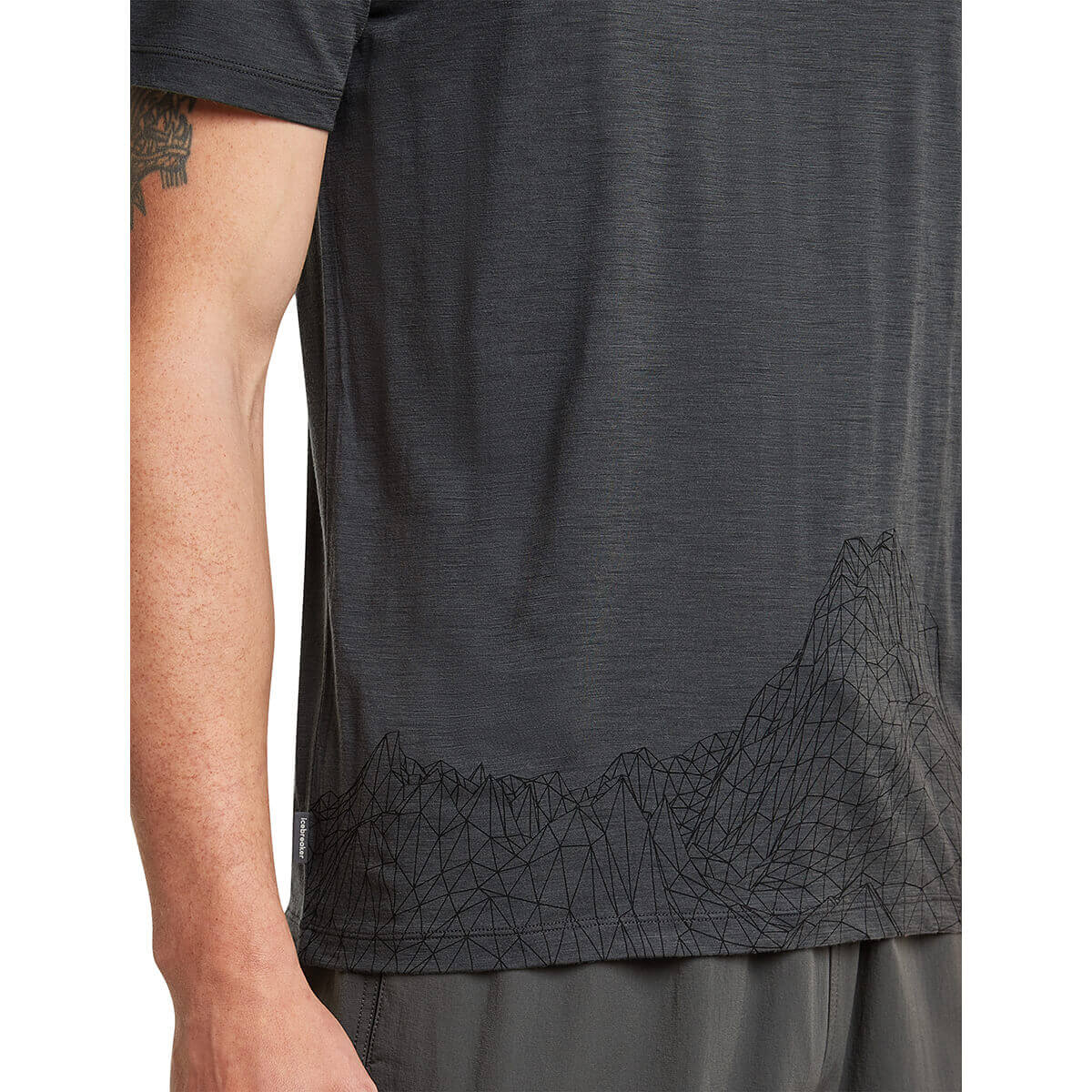 Obsidian, detail of graphic at hem, right 3/4 view