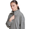 Metro Heather, 3/4 detail, opening zip and logo on left sleeve