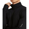 Black, closed collar and chest detail, 3/4 view