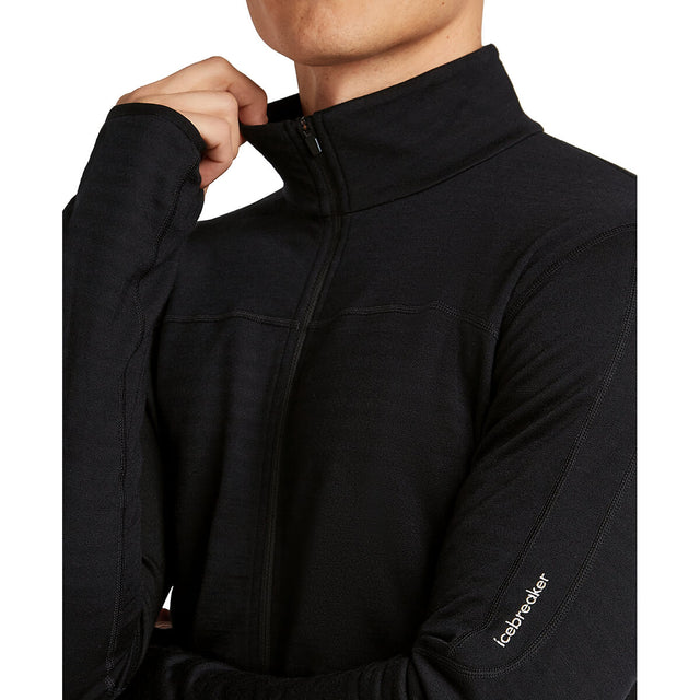Black, closed collar and chest detail, 3/4 view
