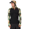 Bush Camo/Black on model, hood up over cap