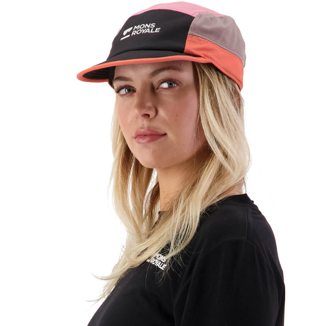 Sun Orange/Flamingo 3/4 front view on female model