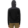 Black back, on model, hood up