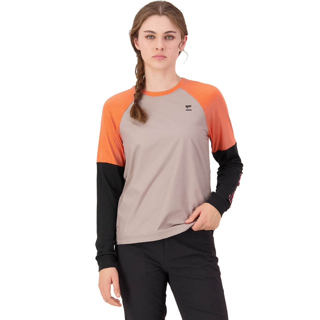 Cinder/Sun Orange/Black on model, more casual pose