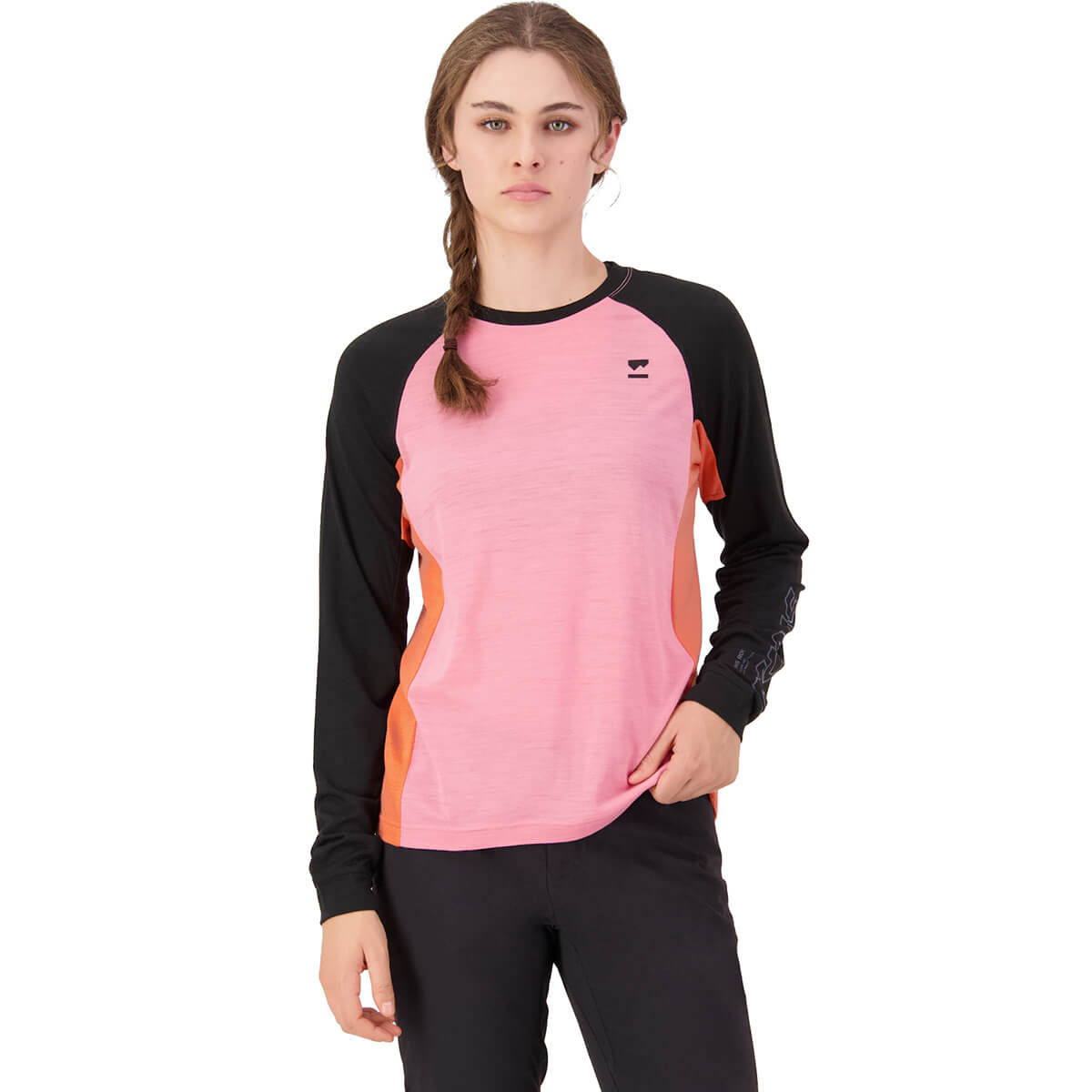 Sun Orange/Flamingo/Black on model, more casual pose