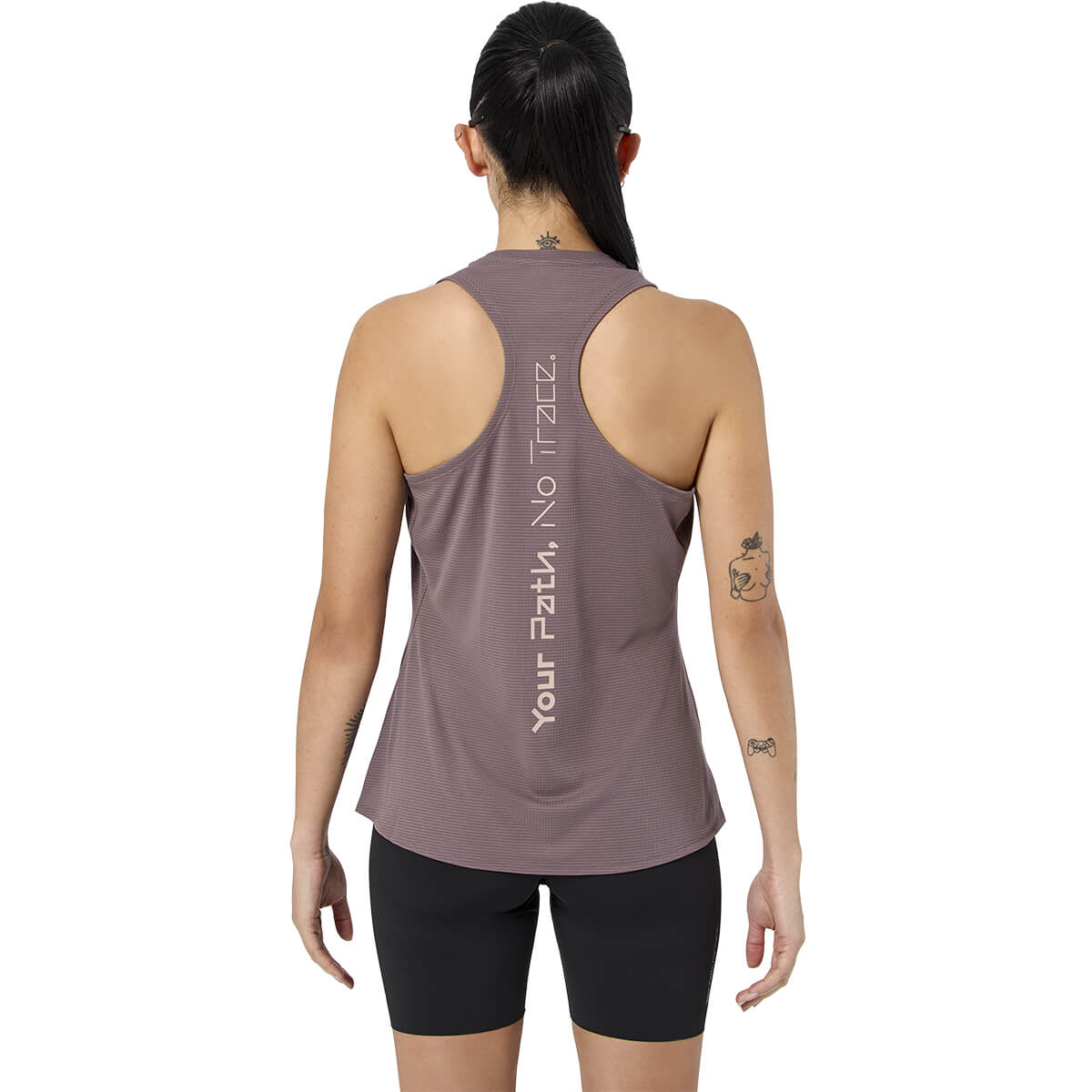 Purple back, on model