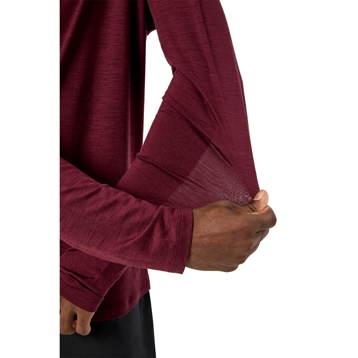 Burgundy fabric detail at sleeve