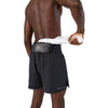 Black 3/4 back view of back pocket in use