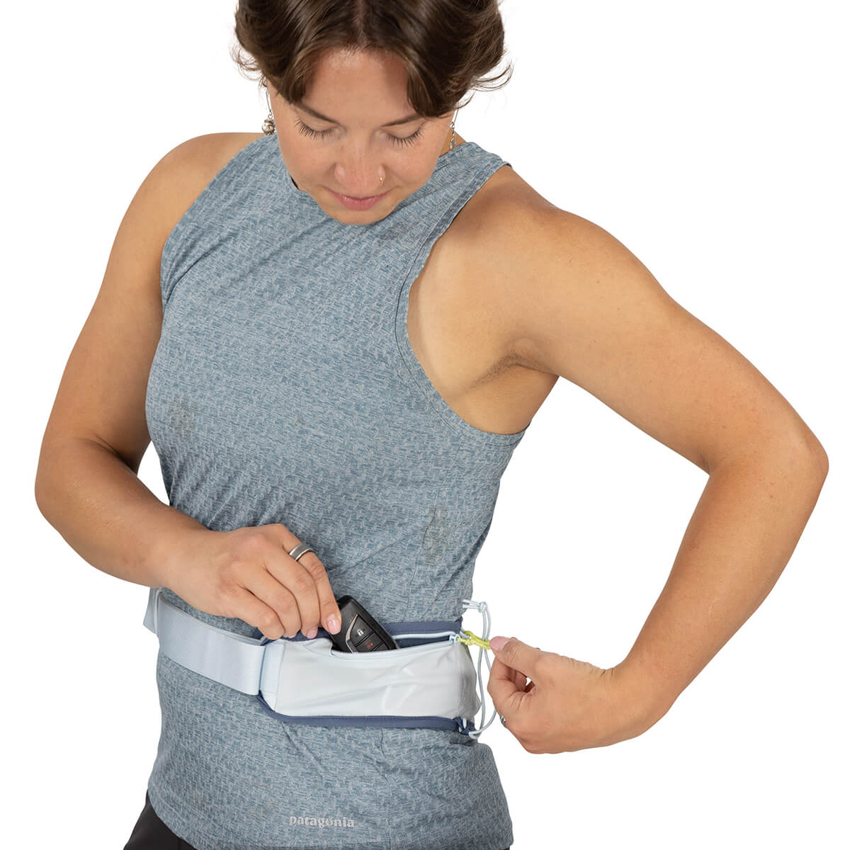 Dawn Blue, left side pocket in use