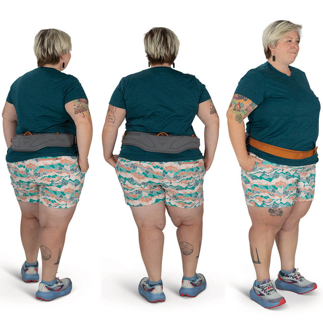 Phantom Grey/Toffee Orange on female model, various views
