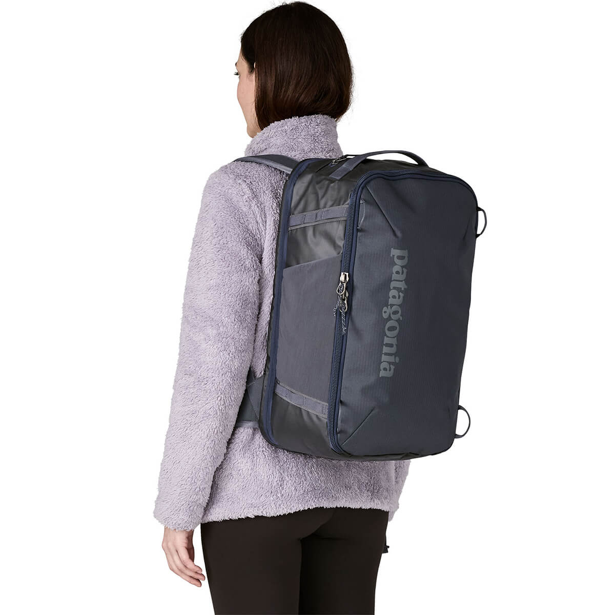Smolder Blue w/Forge Grey carried on back by female model