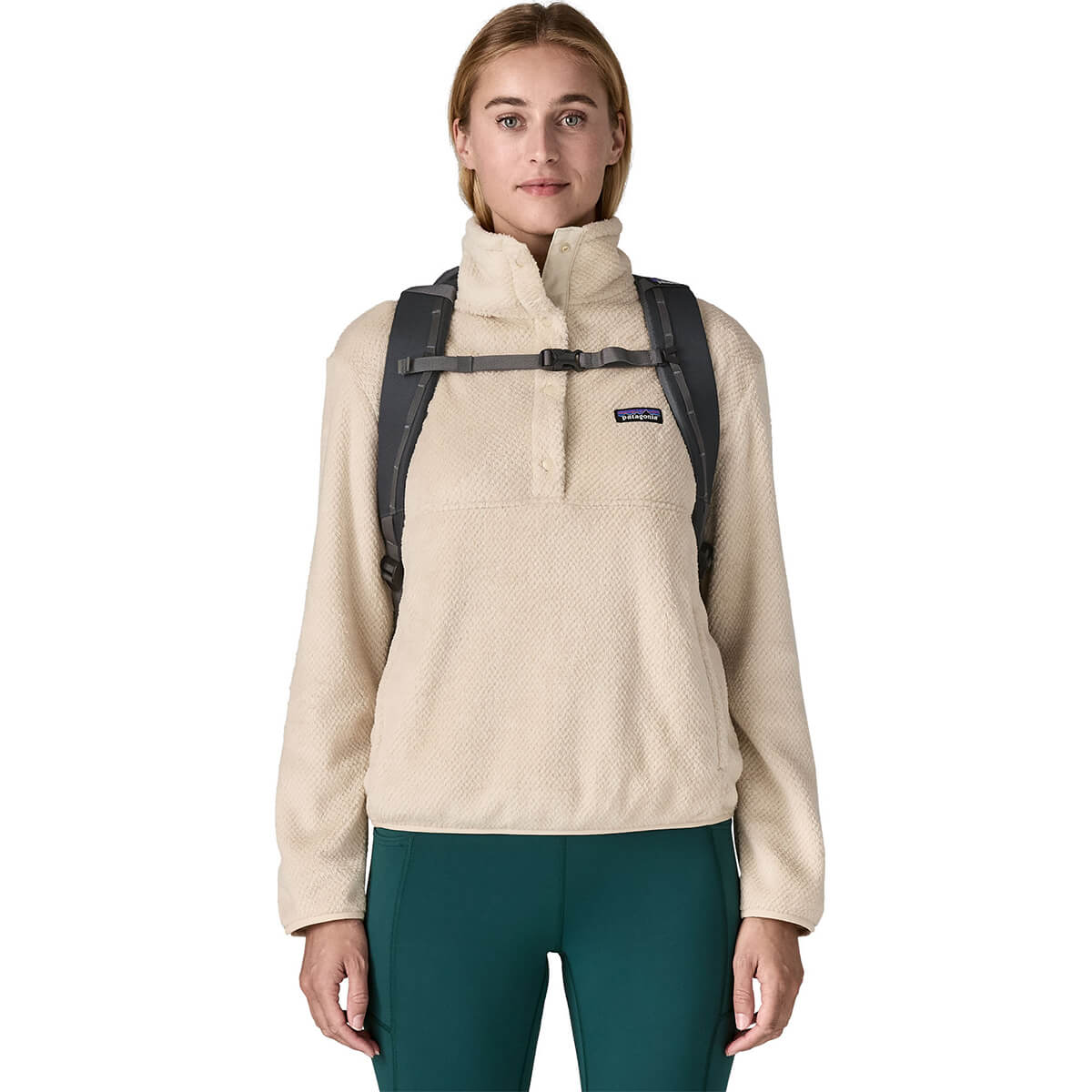 Smolder Blue w/Forge Grey carried by female model showing sternum strap
