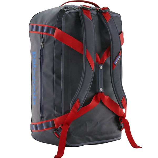 Smolder Blue w/Amanita Red standing up on end backpack style