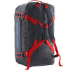 Smolder Blue w/Amanita Red standing up on end backpack style