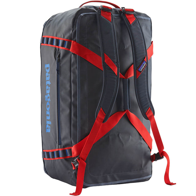 Smolder Blue w/Amanita Red standing up on end backpack style