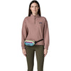 Patchwork/Snowmelt Blue worn at right front as hip pack by female model