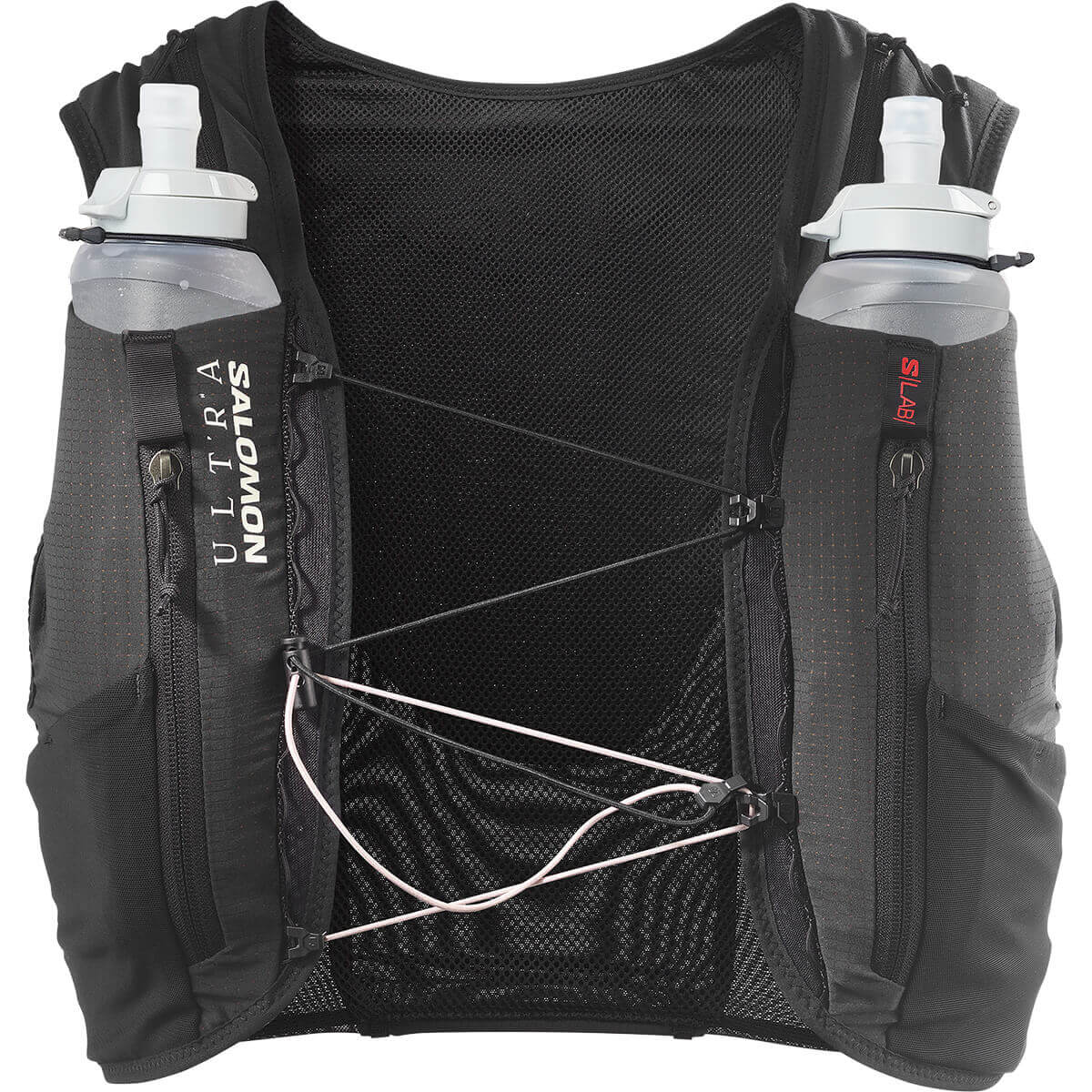 Black 3/4 harness view with flasks