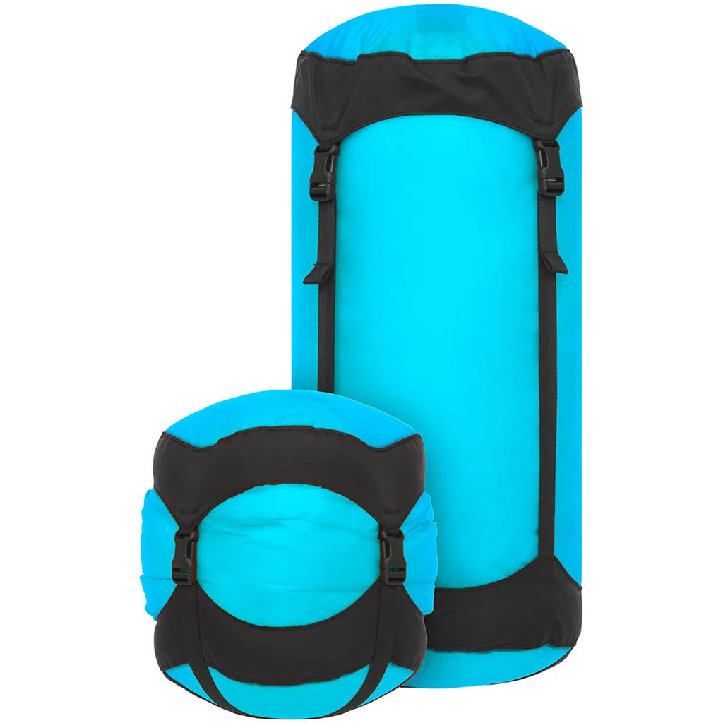 Blue Atoll, 13 Litres compressed beside pre-compressed bag