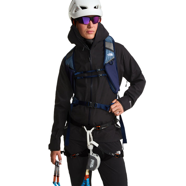 On model with mountaineering gear